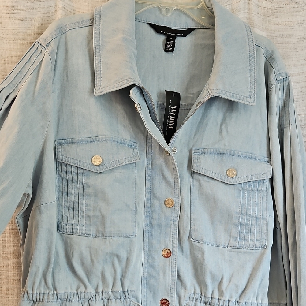 NWT White House Black Market Blue Utility Jacket with Drawstring Waist Size 14 - Picture 2 of 9